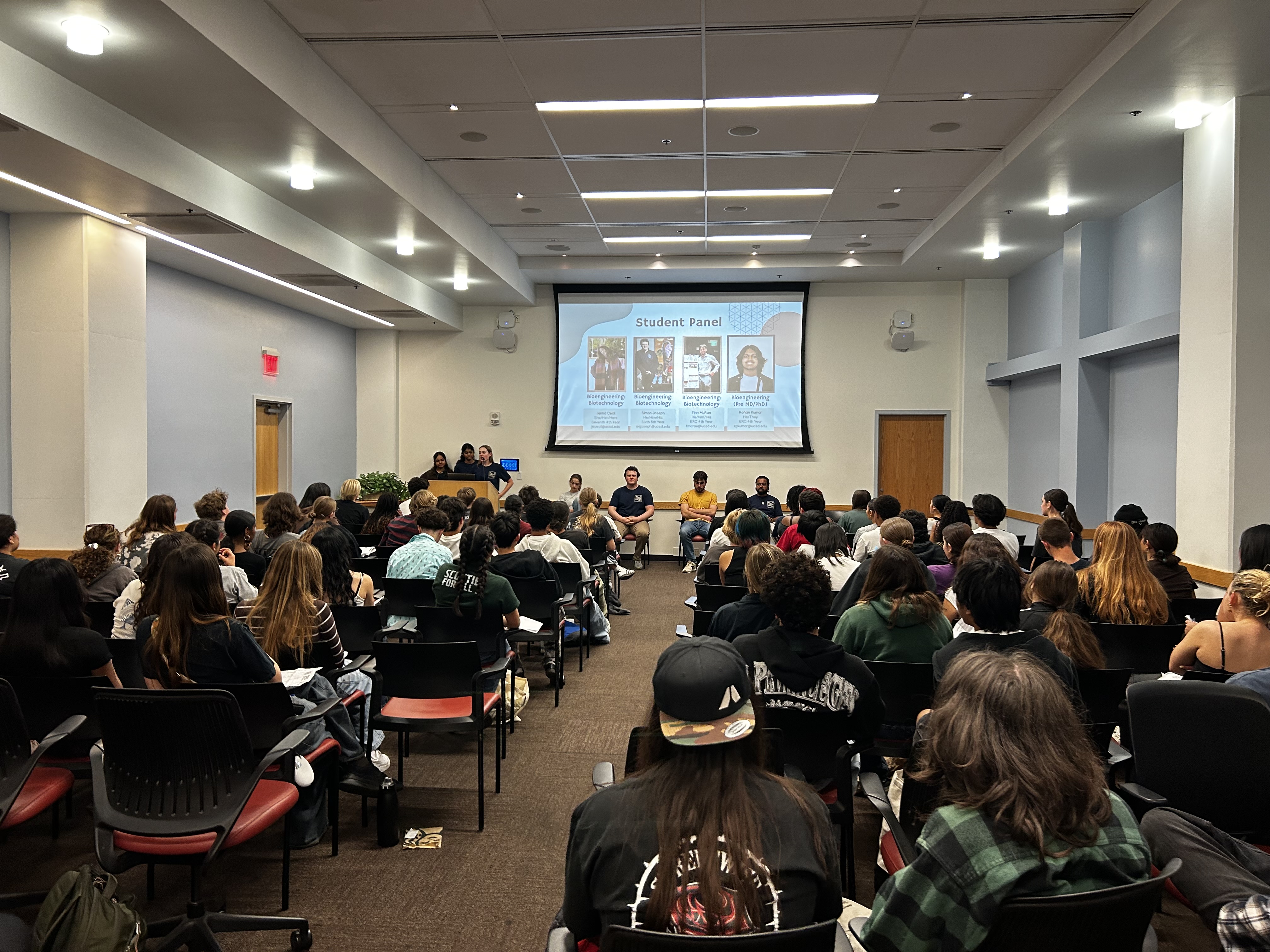 Current undergraduates answer questions during the student panel